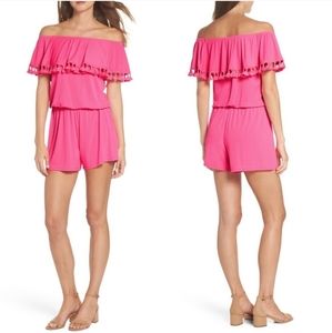 LILLY PULITZER La Fortuna Off-The-Shoulder Romper Pink Small